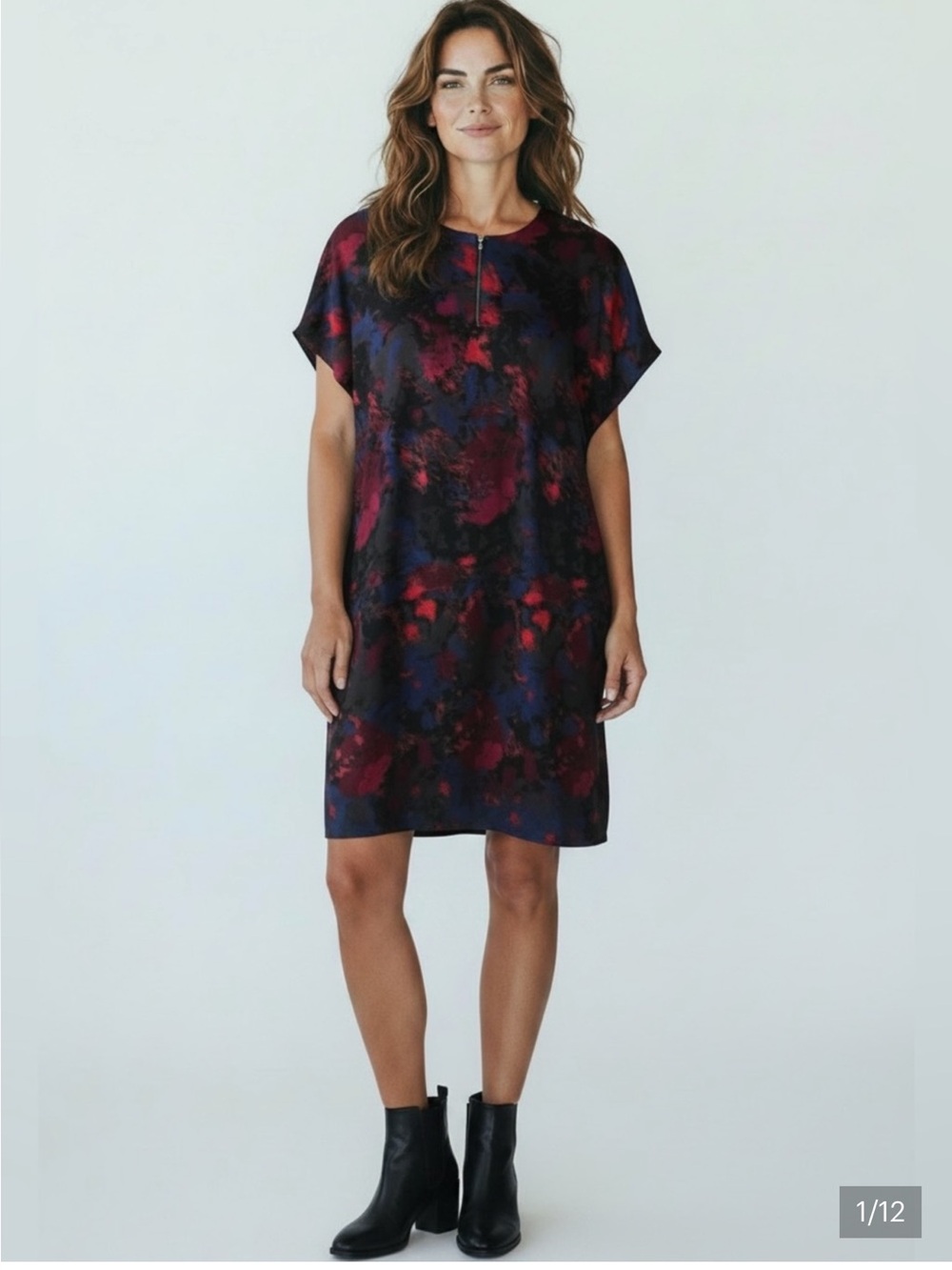 Halston Abstract Print Short Sleeve Floral Tunic Dress